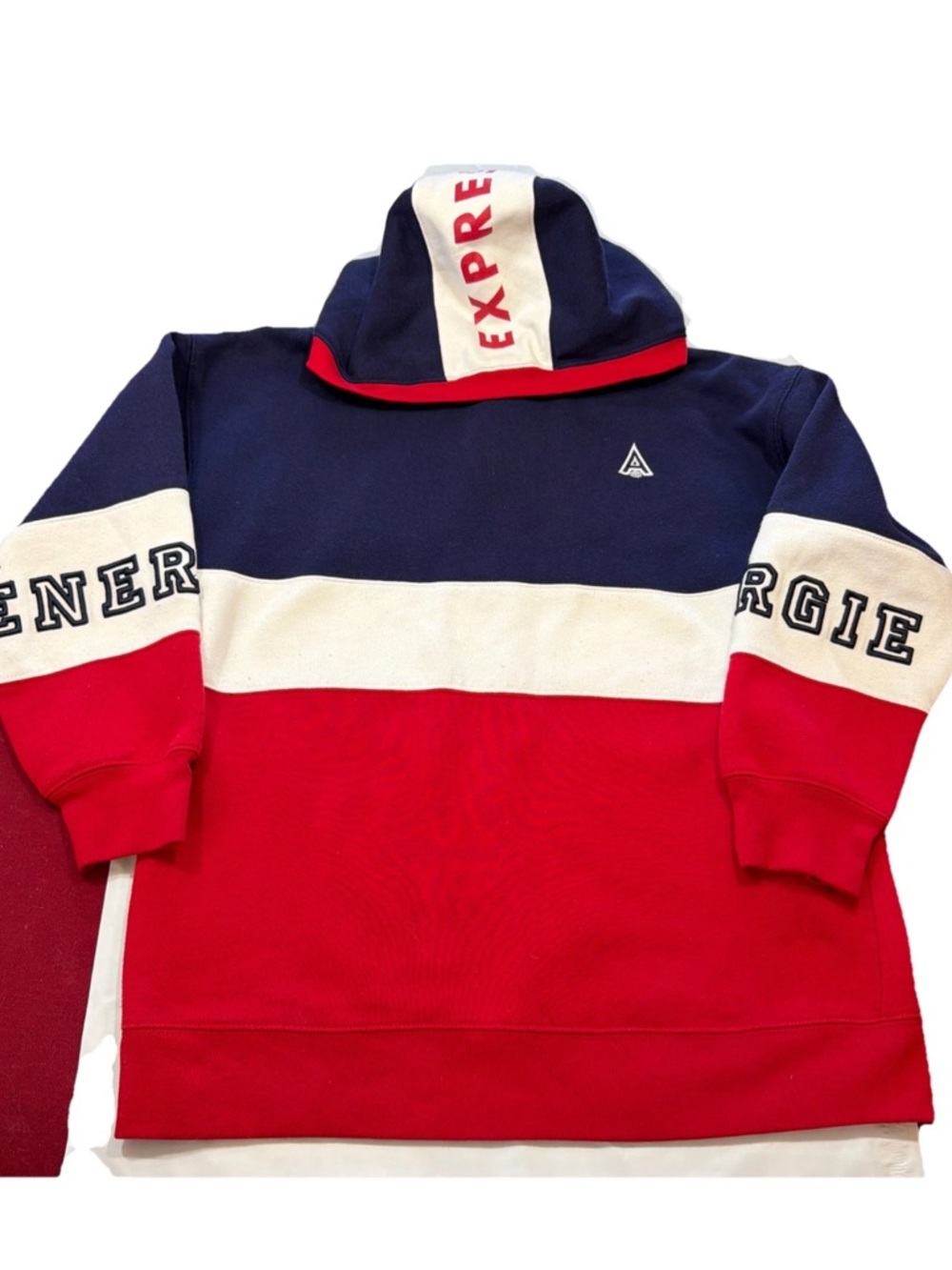 Vintage Express Atheletique Hoodie Red Blue Hooded Sweatshirt Energie Spellout S